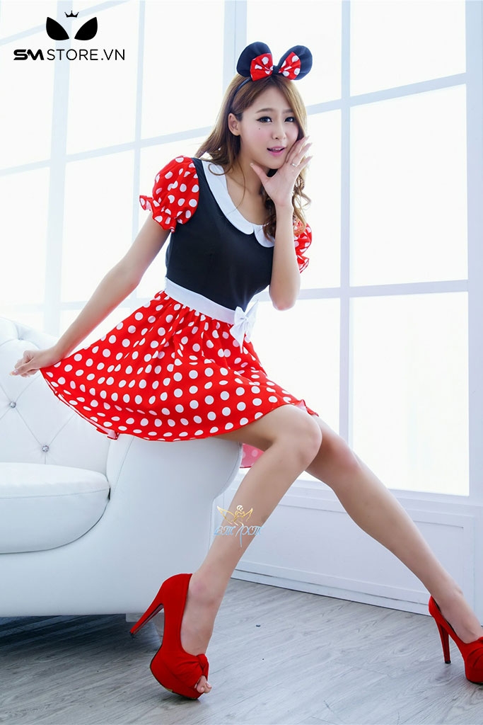 SMS534 - Cosplay mickey với váy xòe tay ngắn quyến rũ kèm phụ kiện