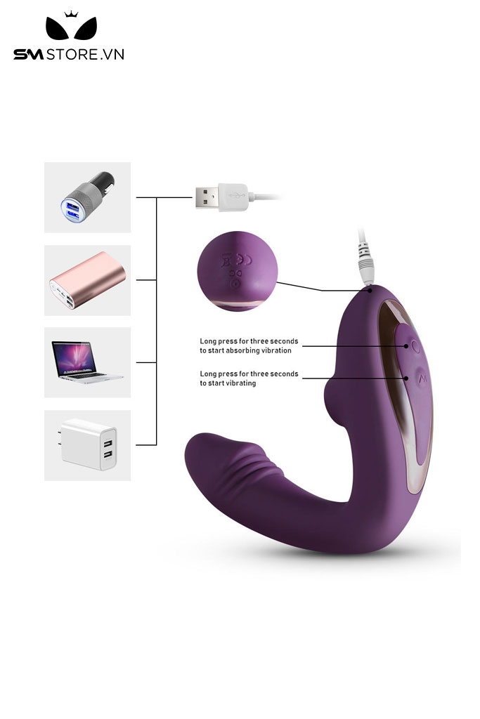 SMT1933 - Máy rung hút 2 đầu bằng silicon dài 11.9cm sạc điện