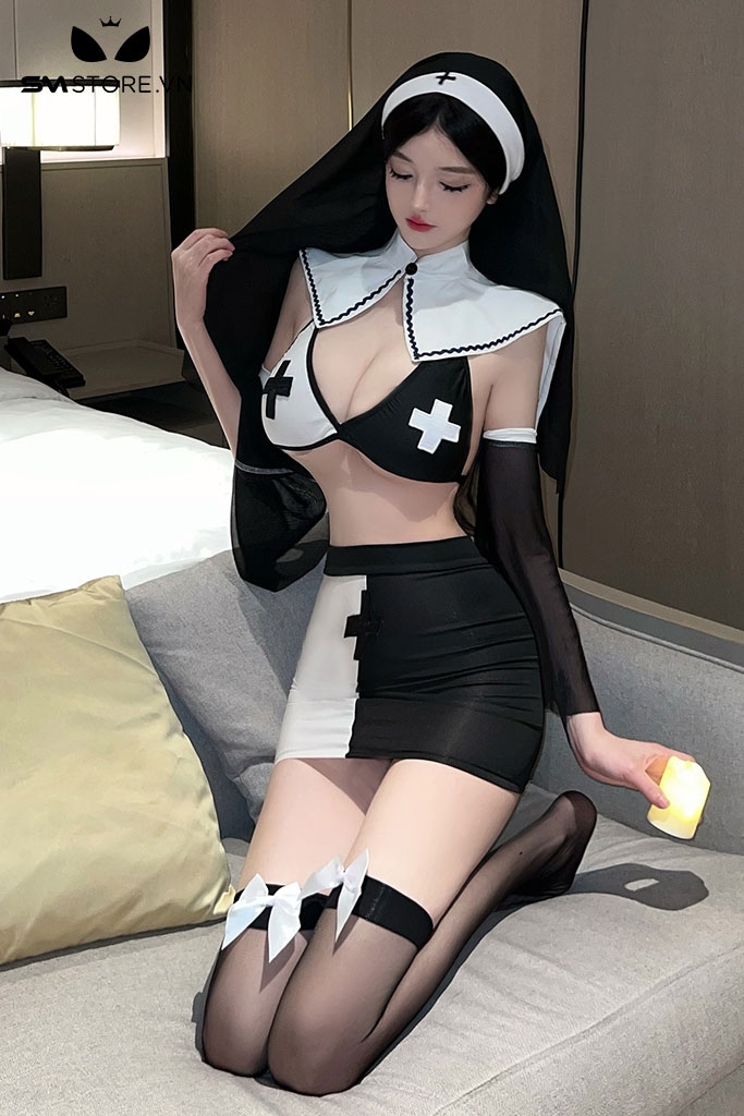 SMS355 - Cosplay sơ với áo kèm chân váy ôm body và khăn trùm đầu