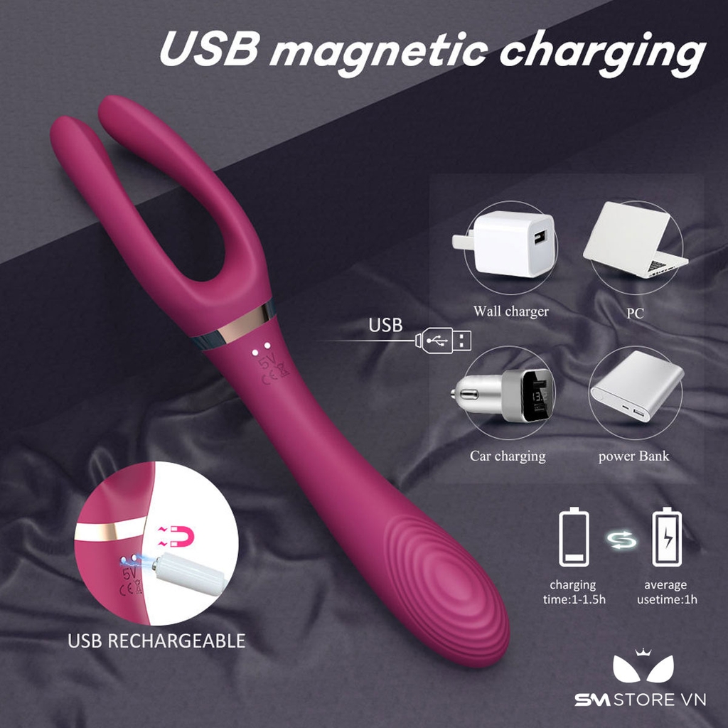 SMT1554 - Máy rung 2 đầu silicon ngụy trang hình nĩa có 9 chế độ