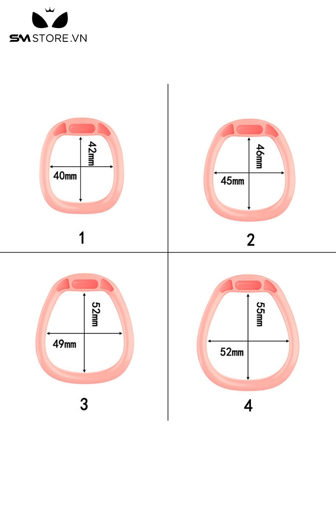 SMT2644 - Khóa dương vật có 4 size màu da mix kèm 4 vòng