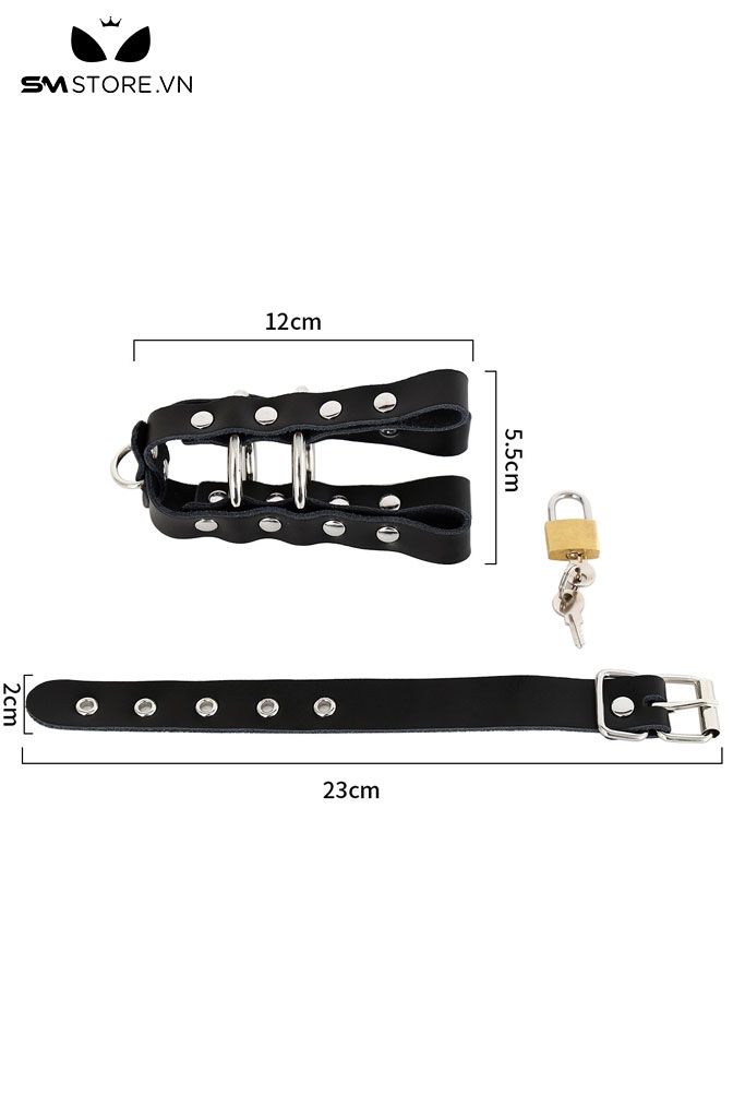 SMT2457 - Khóa dương vật giả da PU đính đinh tán dài 12cm