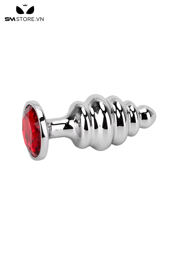 SMT2622 - butt plug inox cắm hậu môn xoắn ốc đính ngọc có 3 size