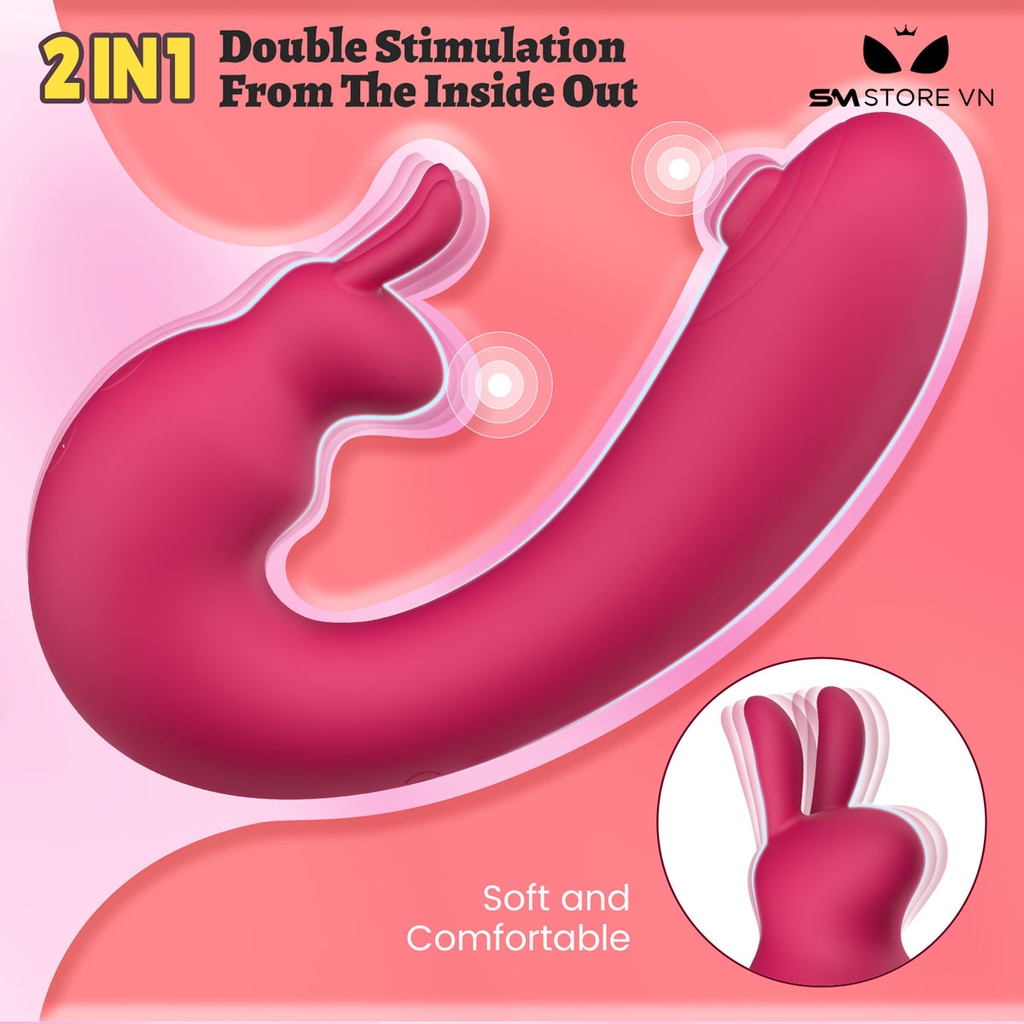 SMT2477 - Máy rung 2 đầu tai thỏ silicon có 9 chế độ sạc điện dài 14cm