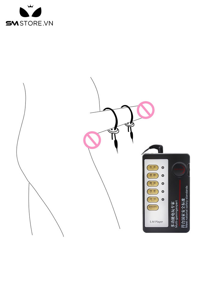 SMT2798 - Vòng đeo dương vật dây 2 cái kèm sốc điện có thể chỉnh