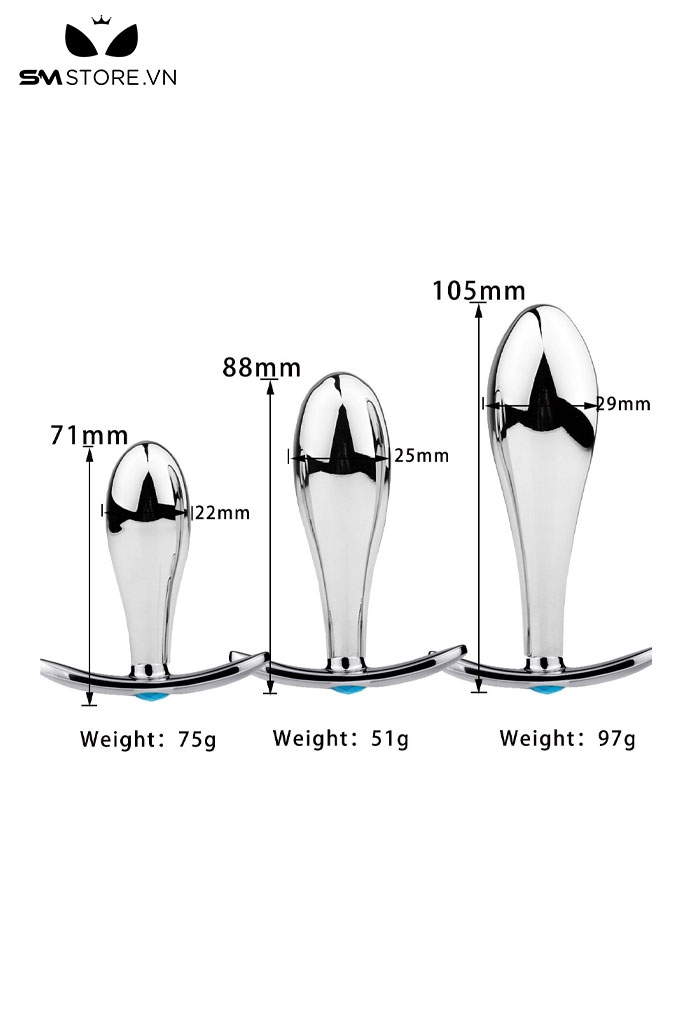 SMT2469 - Phích cắm hậu môn inox có chuôi thuyền đính hạt ngọc
