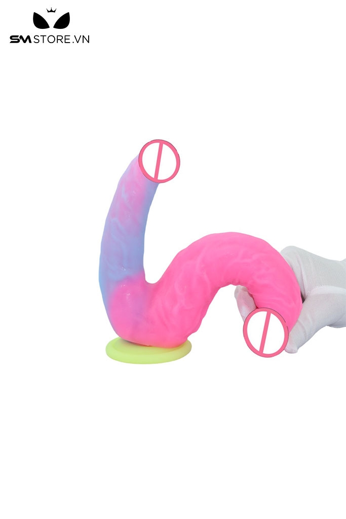 SMT1347 - Dương vật giả hồng xanh silicon uốn dẻo phát sáng