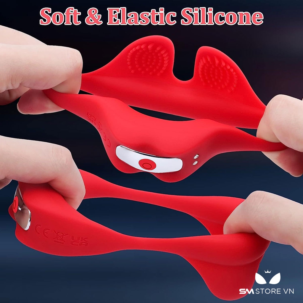 SMT2377 - Vòng khóa dương vật hình cái môi có 10 tần số sạc điện