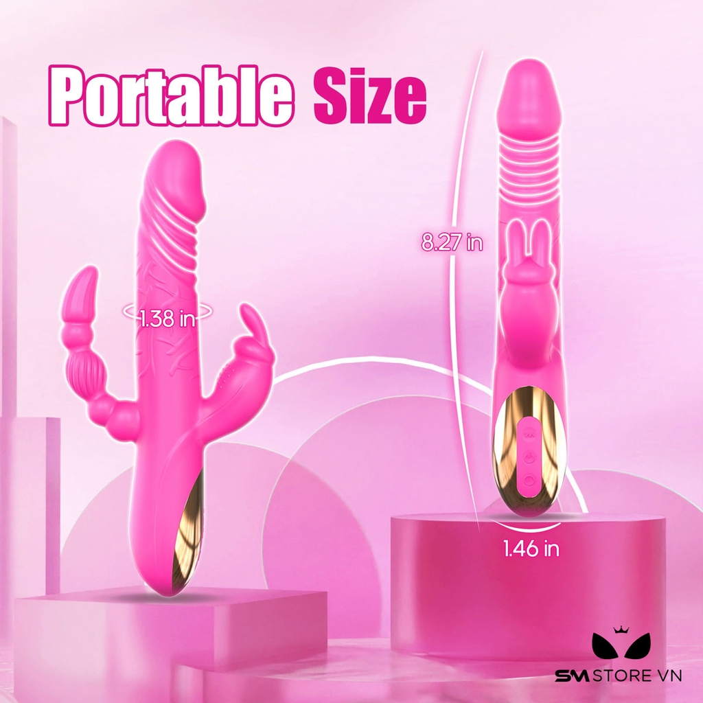 SMT2270 - Máy rung thụt đầu dương vật có 2 đầu và tai thỏ dài 21cm