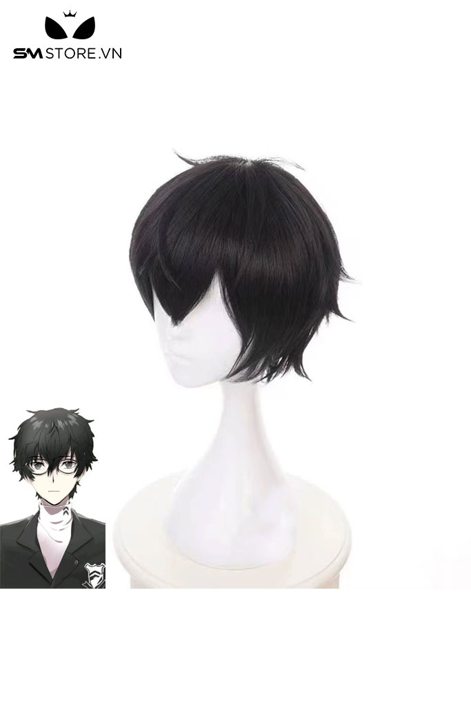 SMP156 - Tóc giả anime ngắn hóa trang hơi cong dài 30cm màu đen