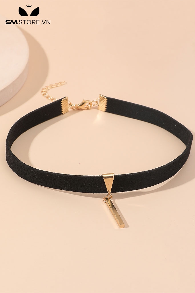 SMP010 - vòng cổ choker dây da thanh thẳng hợp thời trang