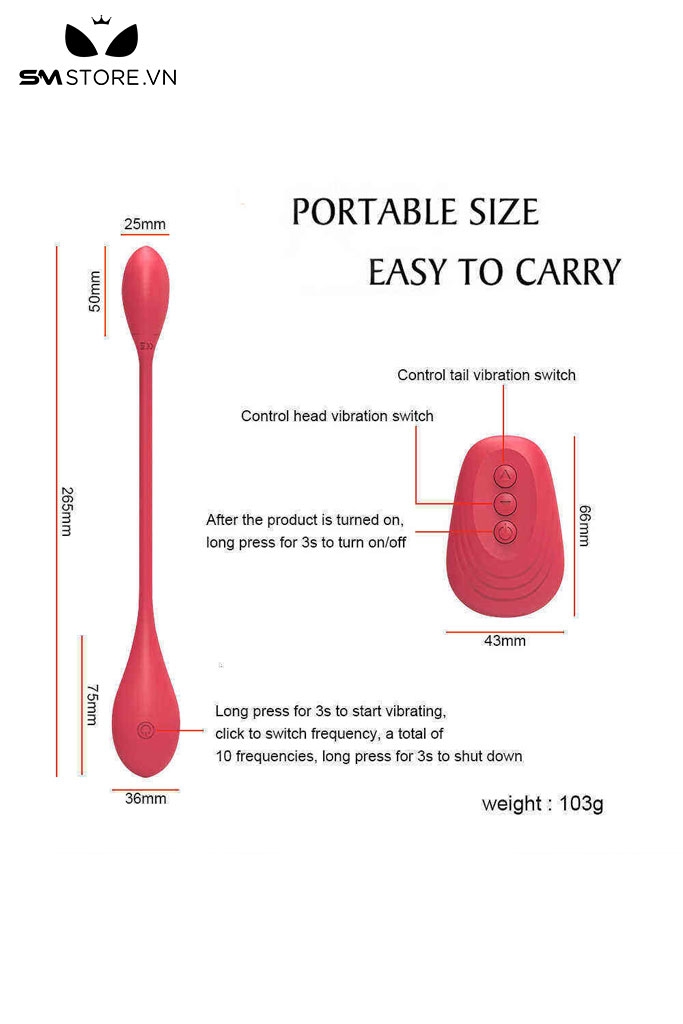 SMT2512 - Trứng rung 2 đầu có 10 tần số điều khiển từ xa sạc điện