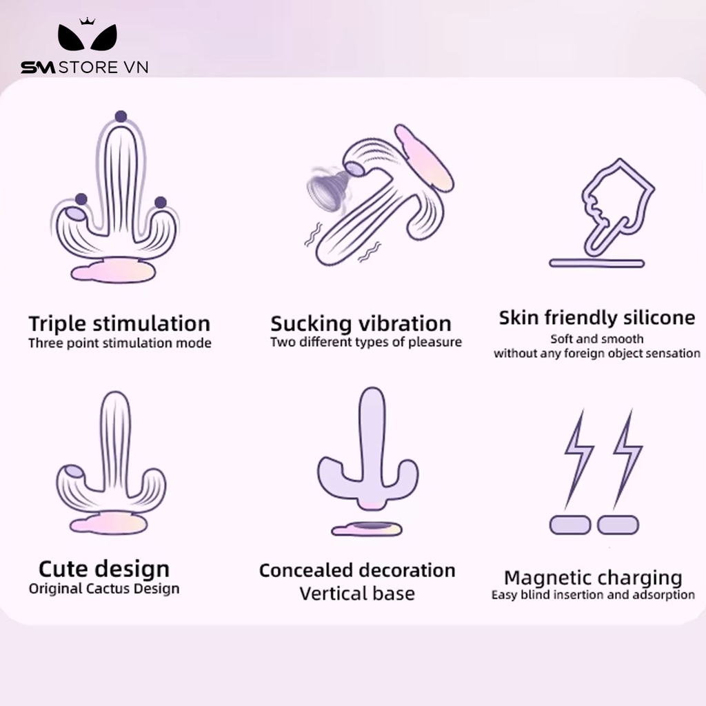 SMT1502 - Máy rung silicon 3 đầu Svakom ngụy trang cây xương rồng