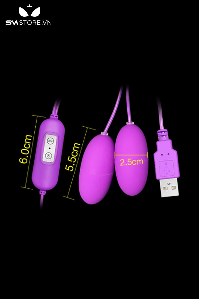 SMT1302 - Trứng rung 2 đầu có dây sạc USB silicon với 10 tần số