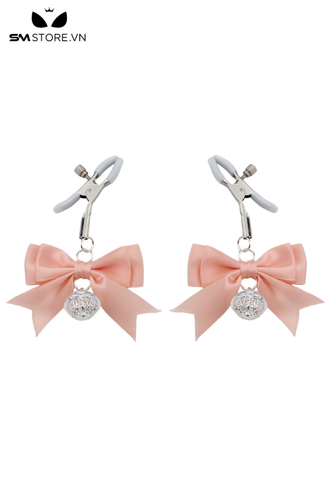 SMT038 - Kẹp núm vú bằng kim loại mix nơ đính chuông dài 115mm