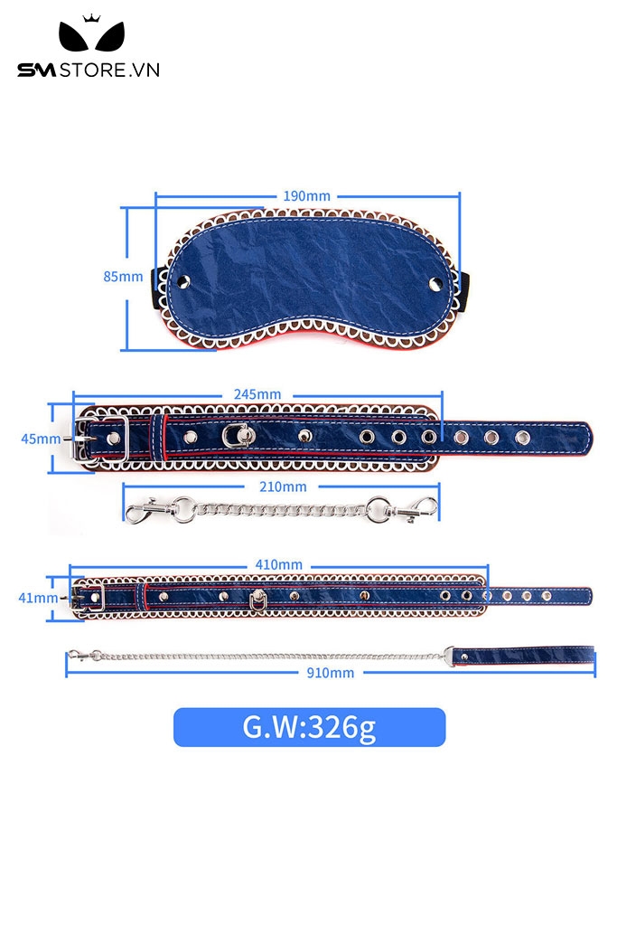 SMT1591 - Set 3 món gồm còng tay, mặt nạ, xích cổ màu xanh