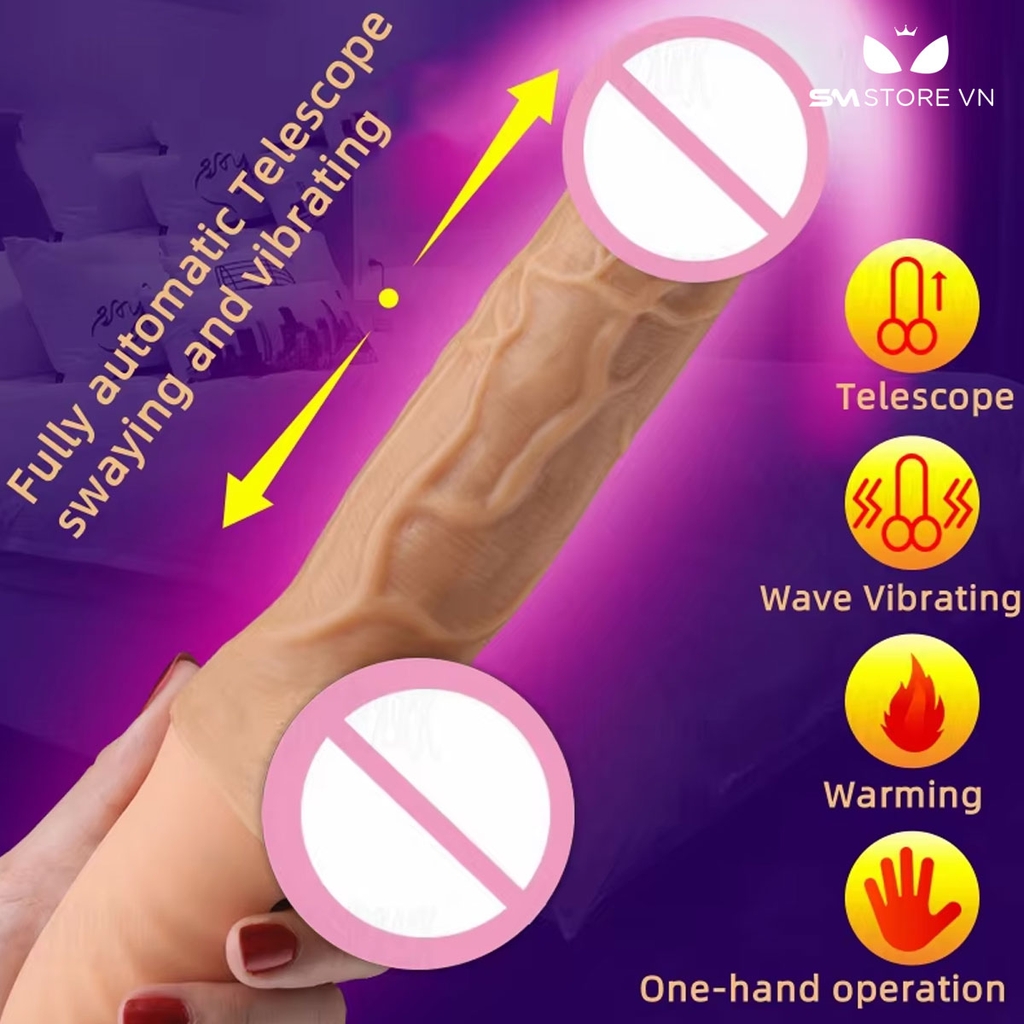 SMT488 - Dương vật giả rung thụt tự động sưởi ấm dài 26cm màu da