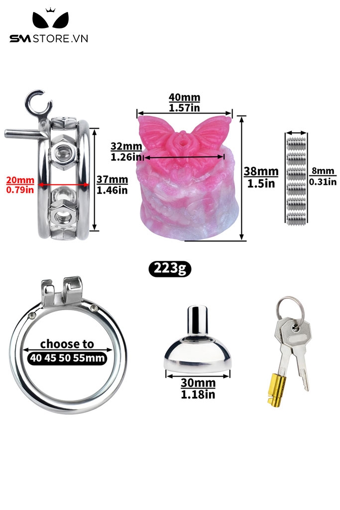 SMT2635 - Khóa dương vật mặt dẹt inox hình con bướm silicon