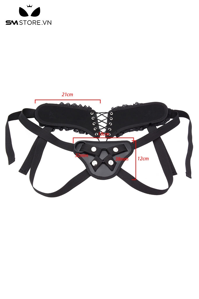 SMT1615 - Dây đai đeo dương vật có dây buộc phối viền ren hoa