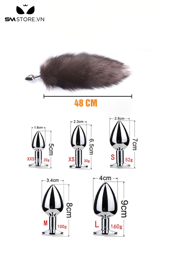 SMT287 - butt plug đuôi cáo màu trắng lông xù dài 48cm