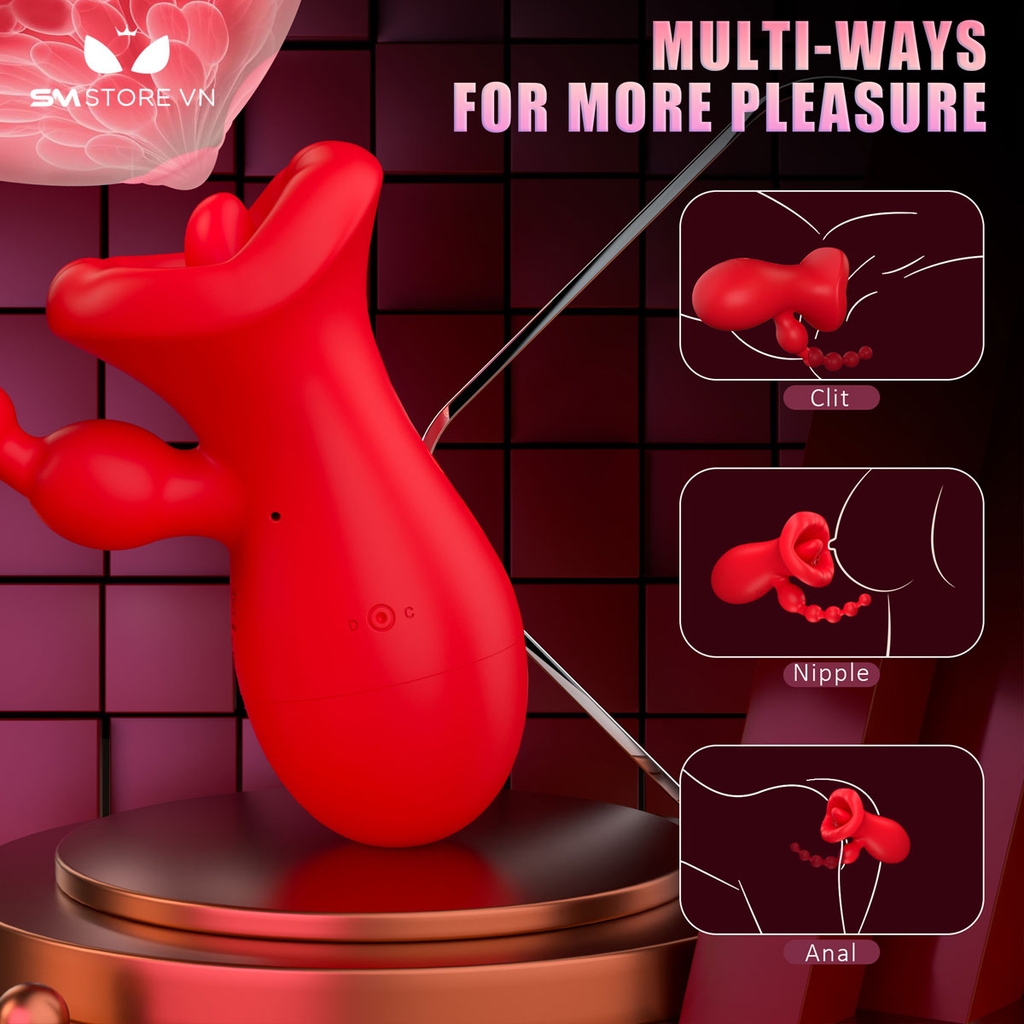 SMT1632 - Máy rung 2 đầu có lưỡi và que hậu môn dài 15.2cm