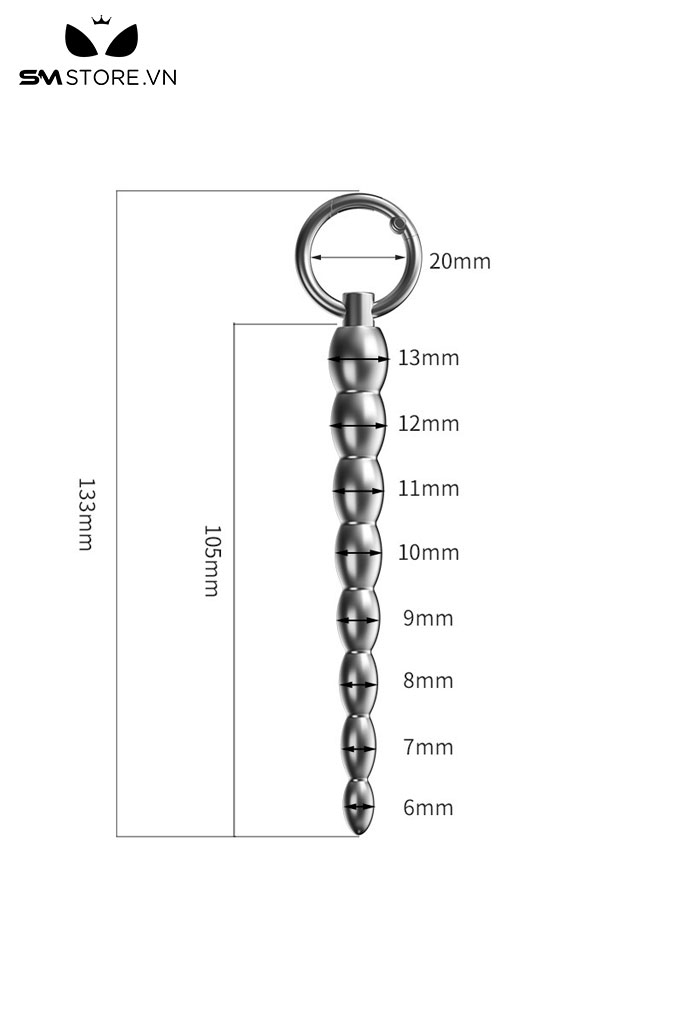 SMT2204 - Thanh niệu đạo inox cao cấp dài 13.3cm dạng chuỗi hạt
