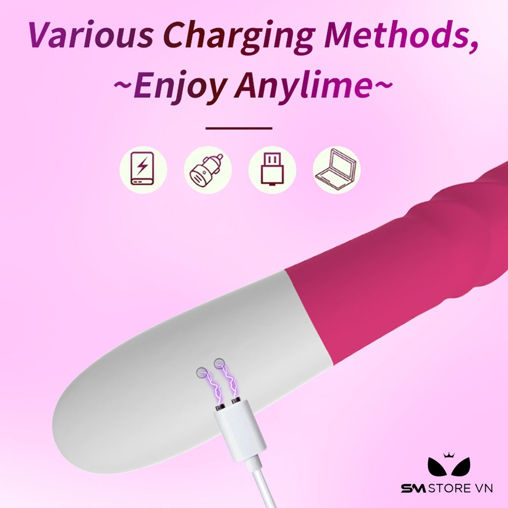 SMT2351 - Dương vật giả rung xoay thụt tai thỏ có hạt dài 23.5cm