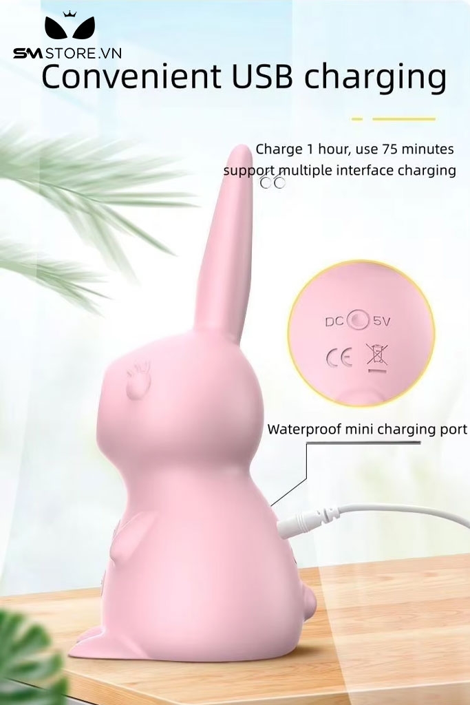 SMT1638 - Máy hút âm vật núm vú ngụy trang con thỏ hồng dài 11.6cm