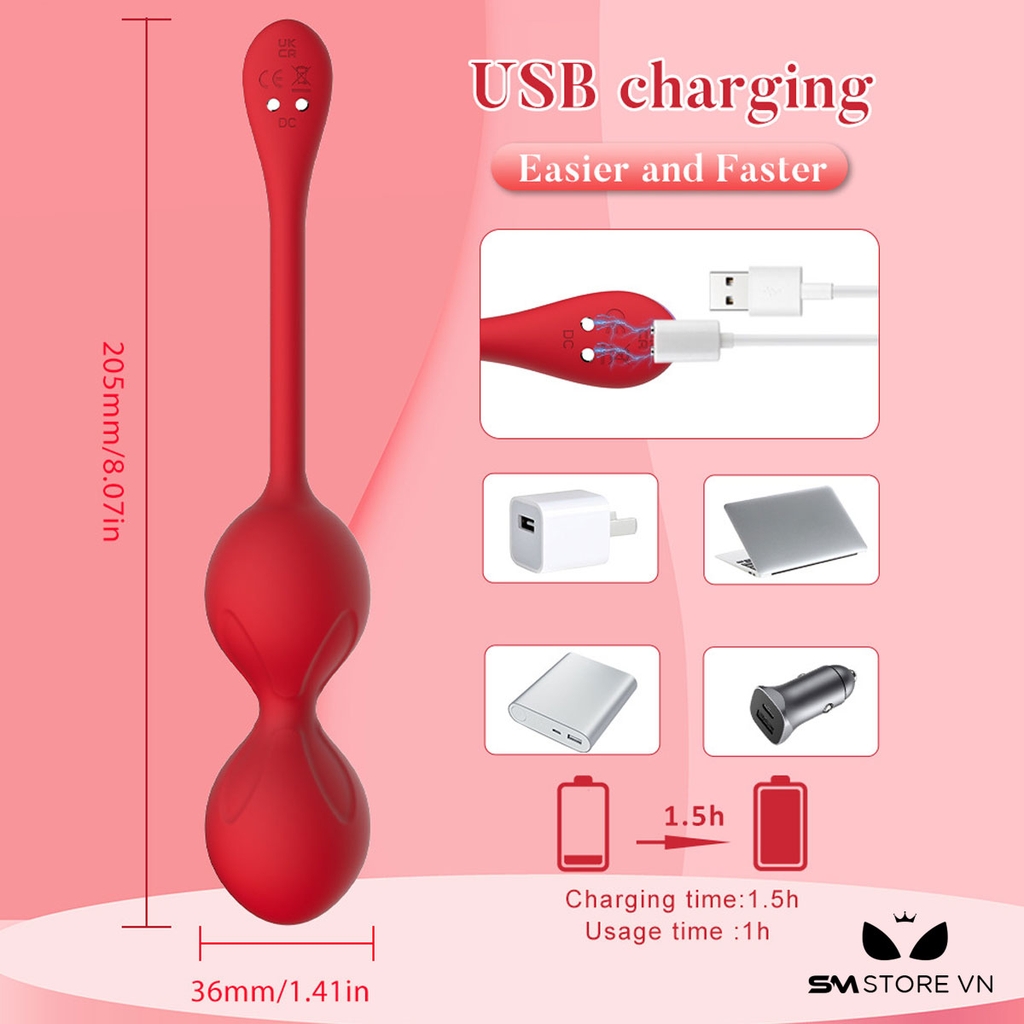 SMT2454 - Bóng tập kegel silicon rung 9 tần số điều khiển qua APP