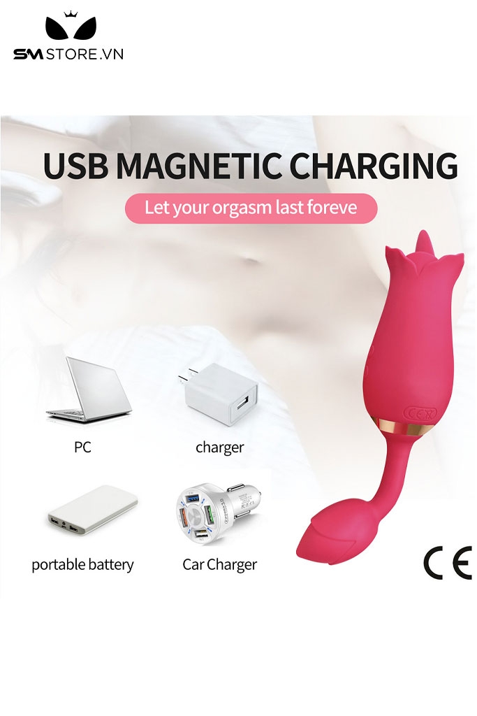 SMT2018 - Máy rung 2 đầu hình bông hoa có 9 chế độ liếm sạc điện