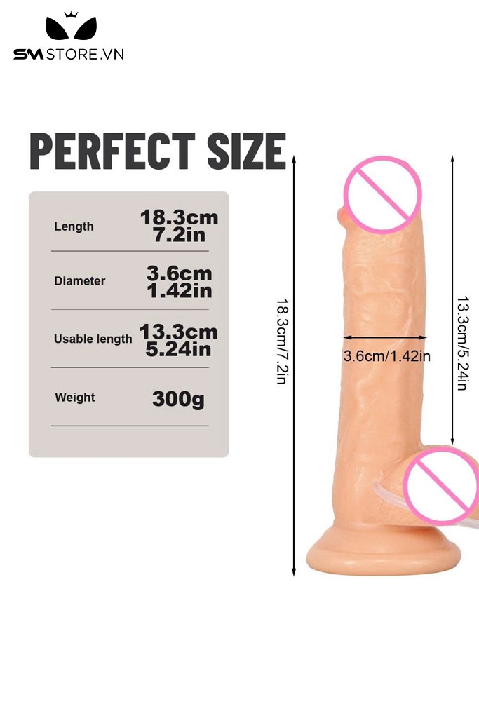 SMT1996 - Dương vật giả silicon mềm dẻo bắn tinh dài 18cm