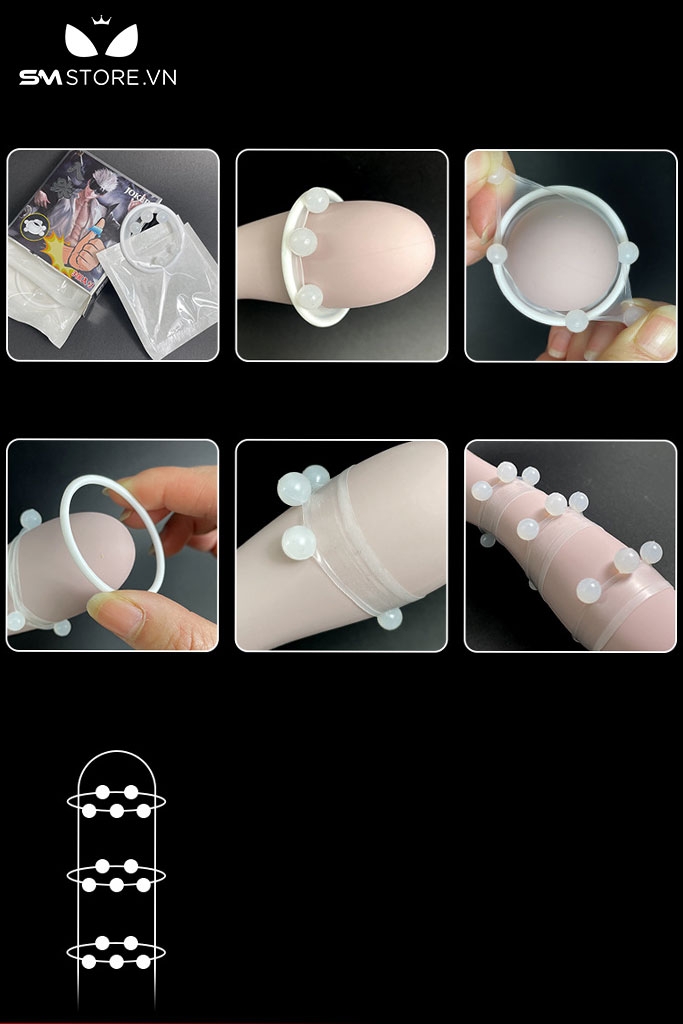 SMT461 - Combo 3 vòng bi đeo gốc dương vật silicon mềm thiết kế 5 hạt