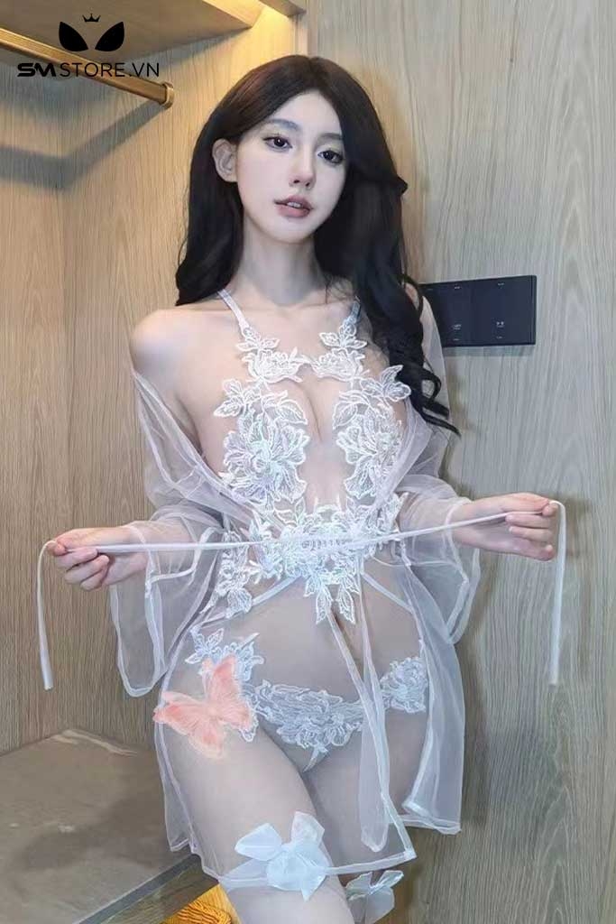 SMS264 - Trang phục cô dâu với áo bodysuit lọt khe viền hoa và phụ kiện