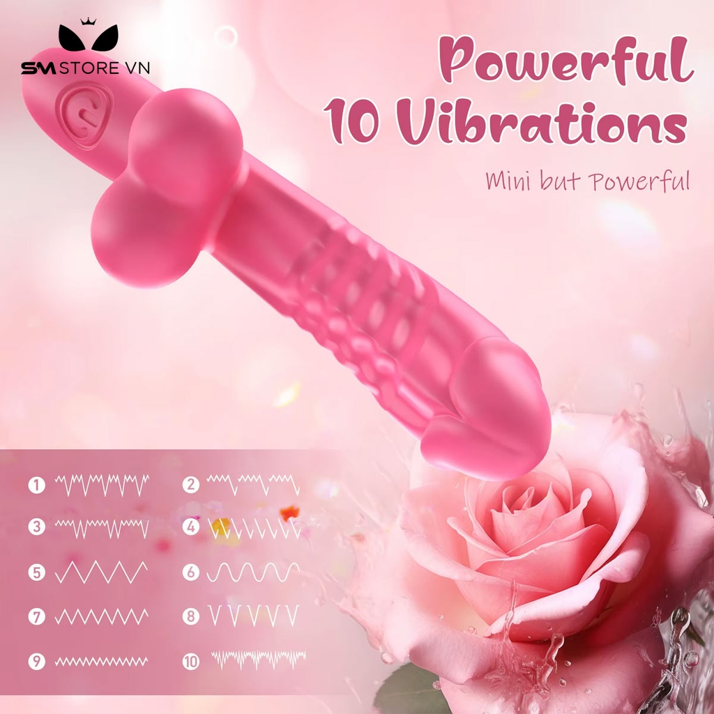 SMT1841 - Dương vật giả cầm tay có bìu và 10 chế độ rung dài 11cm