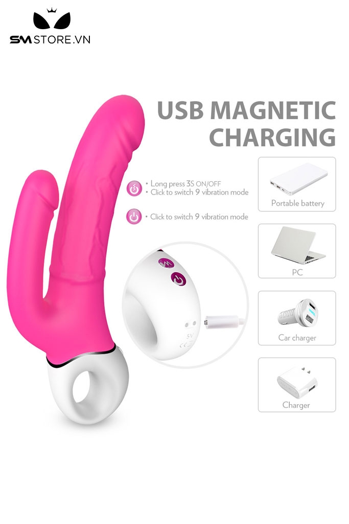 SMT2782 - Máy rung 2 đầu dương vật cầm tay sạc điện  có 9 chế độ