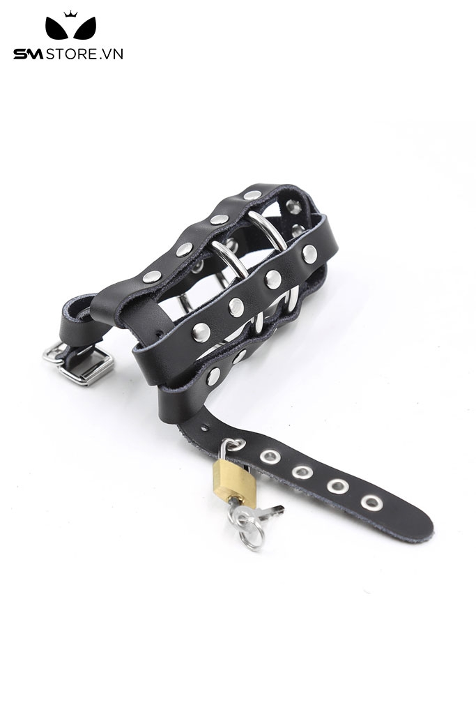 SMT2457 - Khóa dương vật giả da PU đính đinh tán dài 12cm