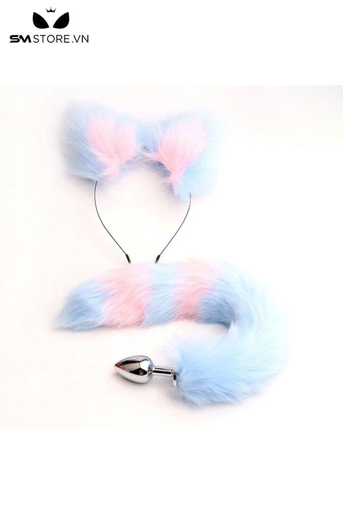 SMT282 - Set 2 món đuôi cáo cosplay mix bờm phối hai màu đen hồng