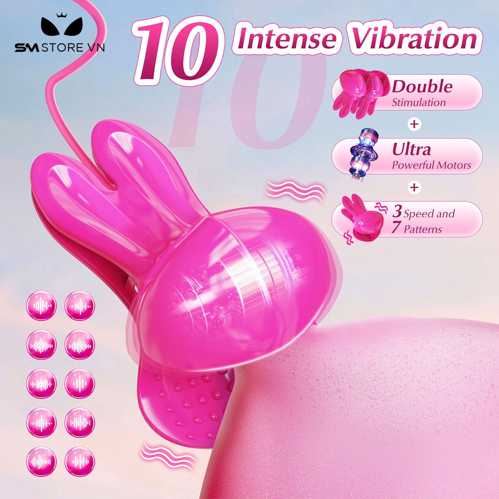 SMT1168 - Kẹp núm vú kèm vòng cổ điều khiển có 10 chế độ rung