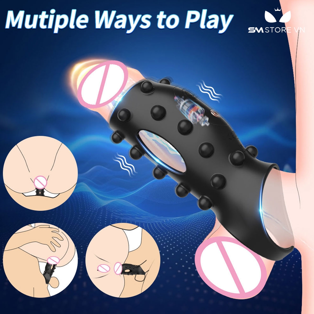 SMT372 - Vòng đeo dương vật có bi kèm 10 chế độ dài 129mm