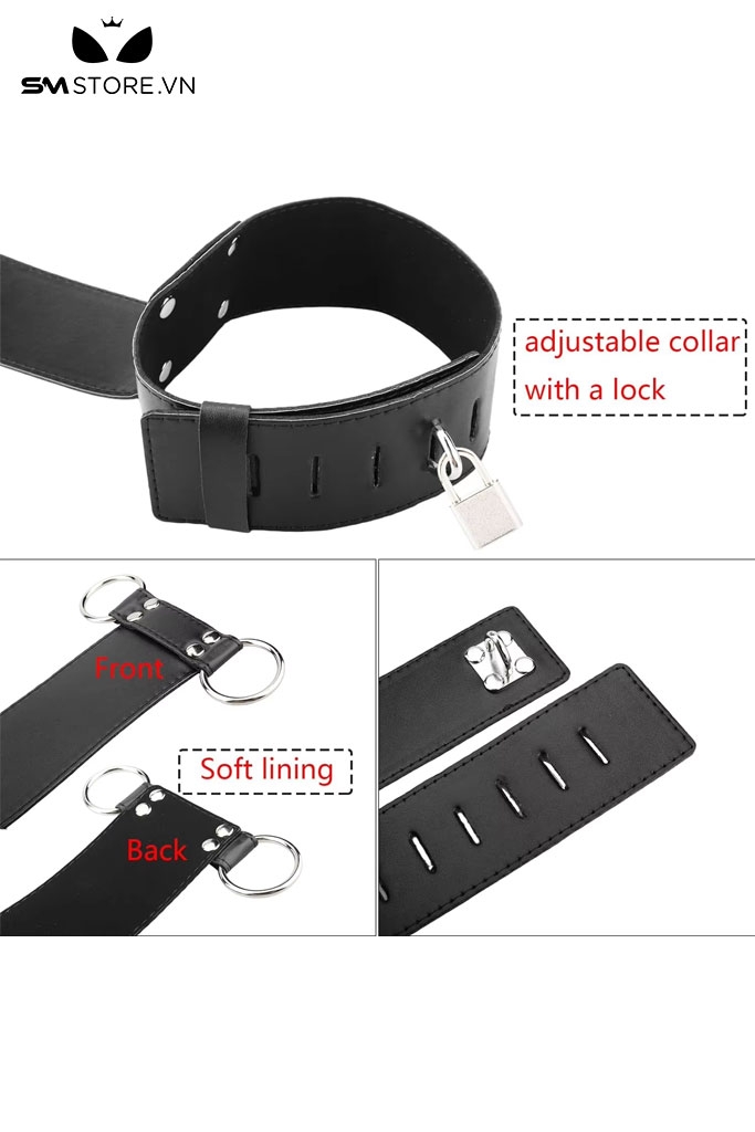 SMT1956 - Đai trói tay chân giả da PU có 4 còng có ổ khóa dài 57cm