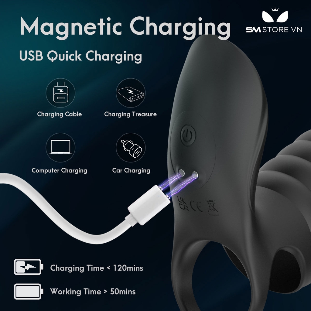 SMT2718 - Vòng đeo dương vật có 10 chế độ rung điều khiển từ xa