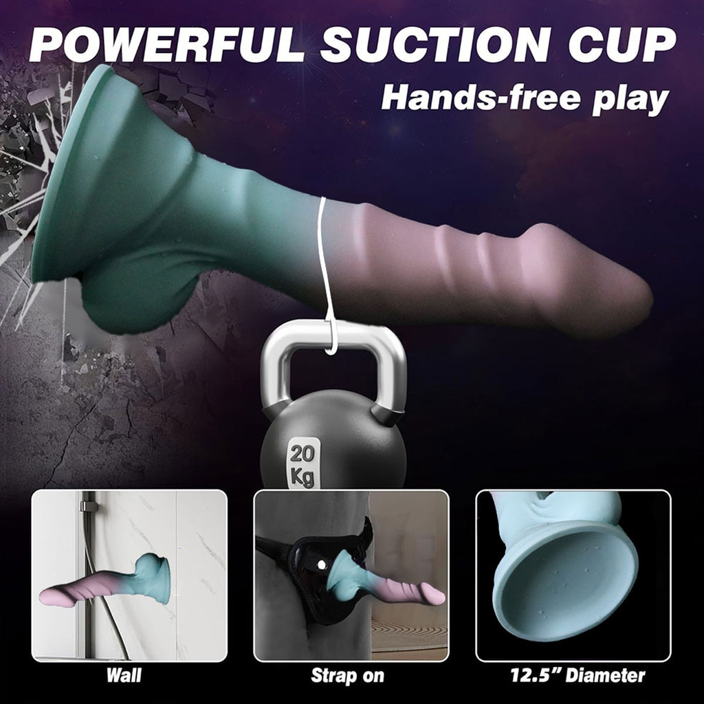 SMT2386 - Dương vật giả silicon xanh hồng có bìu và 3 kích cỡ