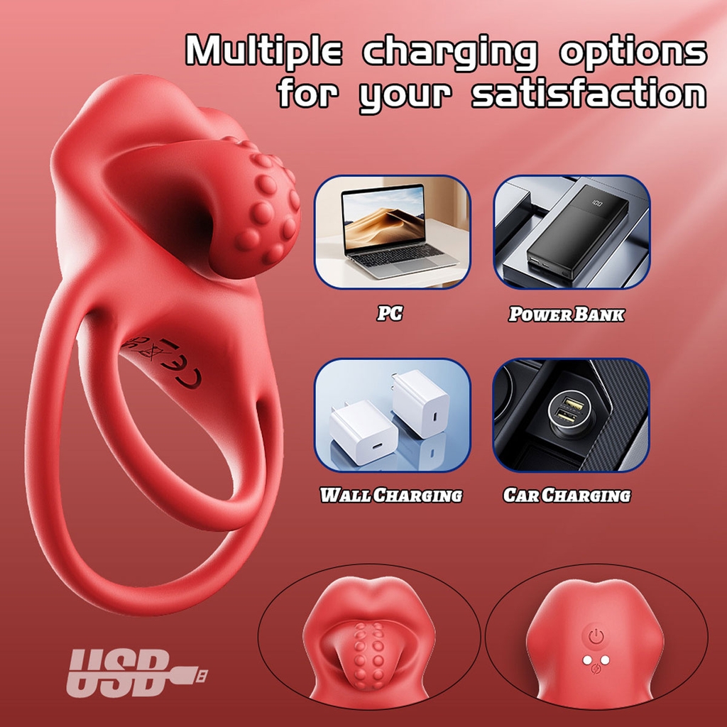 SMT2496 - Vòng đeo dương vật mix lưỡi liếm rung 10 chế độ