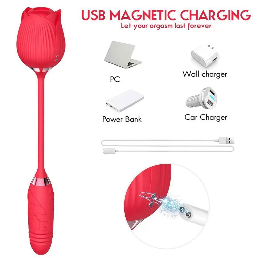 SMT476 - Máy rung hít 2 đầu có 10 chế độ hình bông hoa hồng dài 306mm