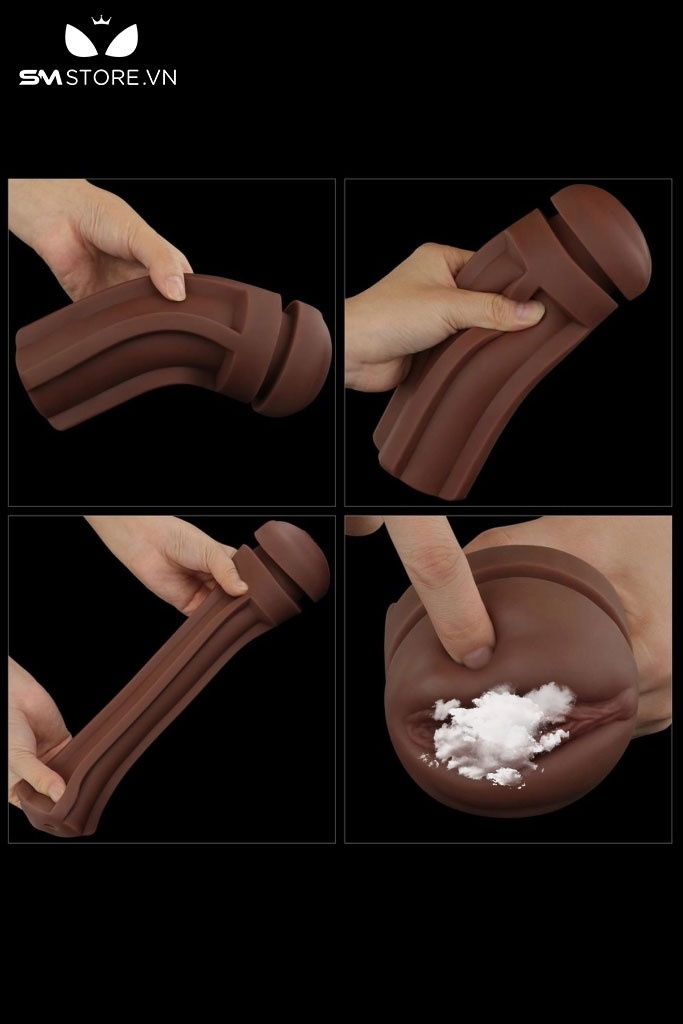 SMT1424 - Cốc thủ dâm âm đạo nâu chất liệu silicon dẻo dài 19.8cm