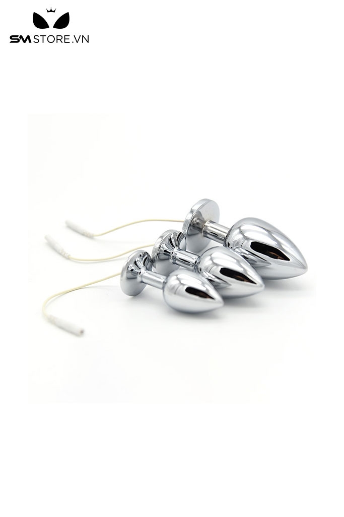 SMT907 - Butt plug kim loại kích điện với chuôi tím tròn với 3 size