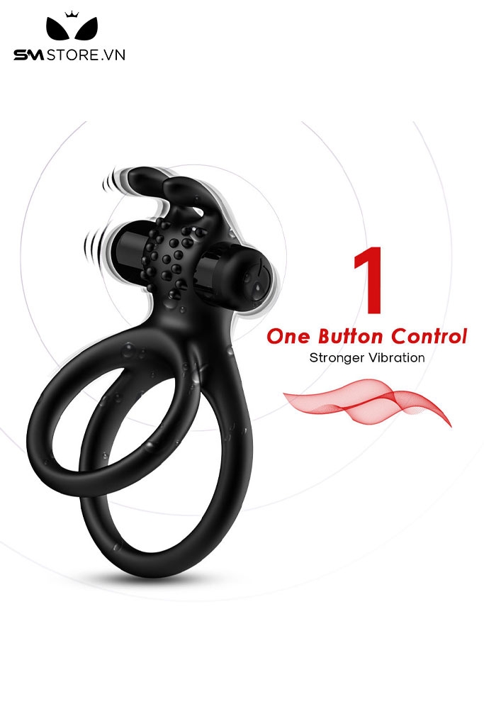 SMT2449 - Vòng đeo dương vật tai thỏ có rung silicon đường kính 3cm