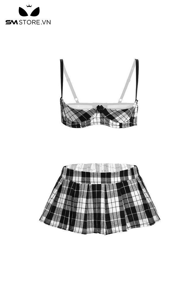 SMS775 - Combo cosplay học sinh với áo croptop hở ngực mix chân váy