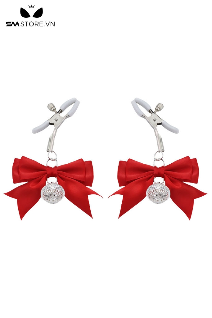 SMT038 - Kẹp núm vú bằng kim loại mix nơ đính chuông dài 115mm