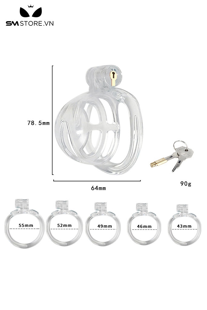SMT2681 - Khóa dương vật bằng nhựa thoáng khí kèm 4 vòng đeo
